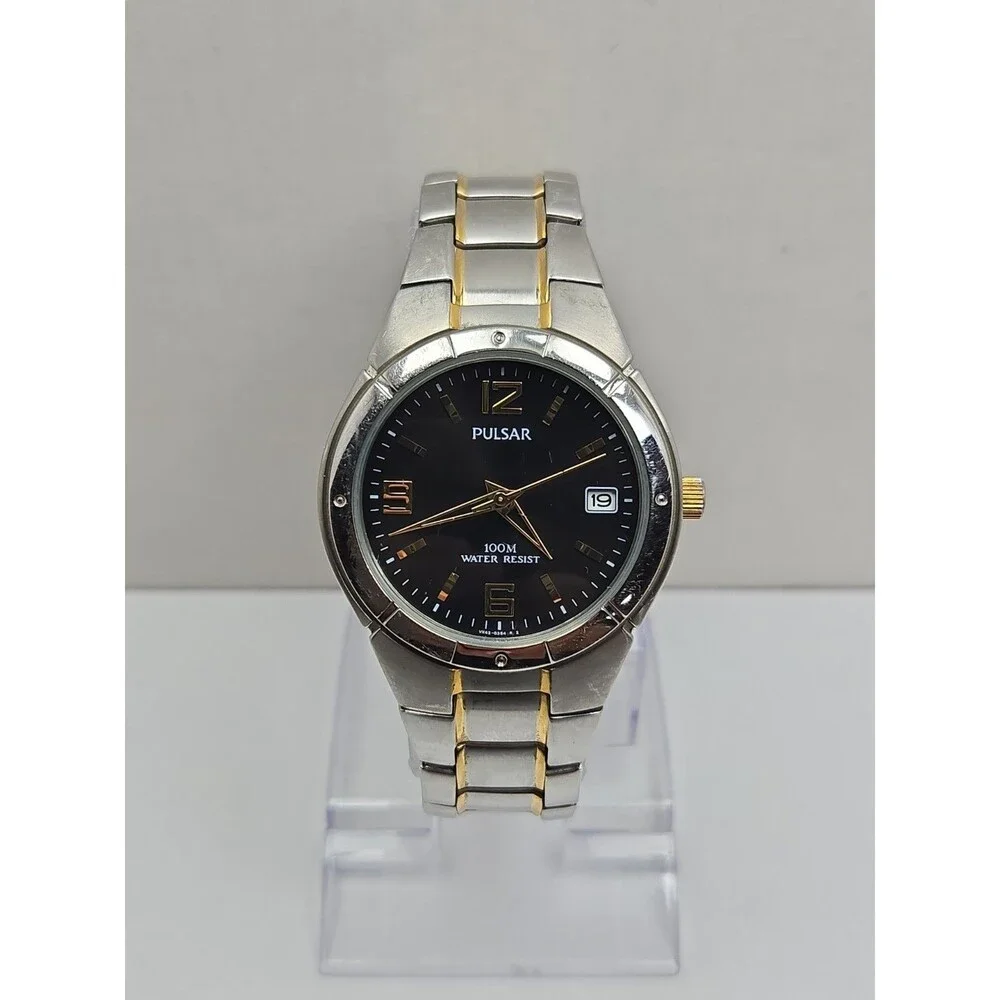 Pulsar by Seiko Mens 38mm Two Tone Date 100M Stainless Steel Watch New Battery